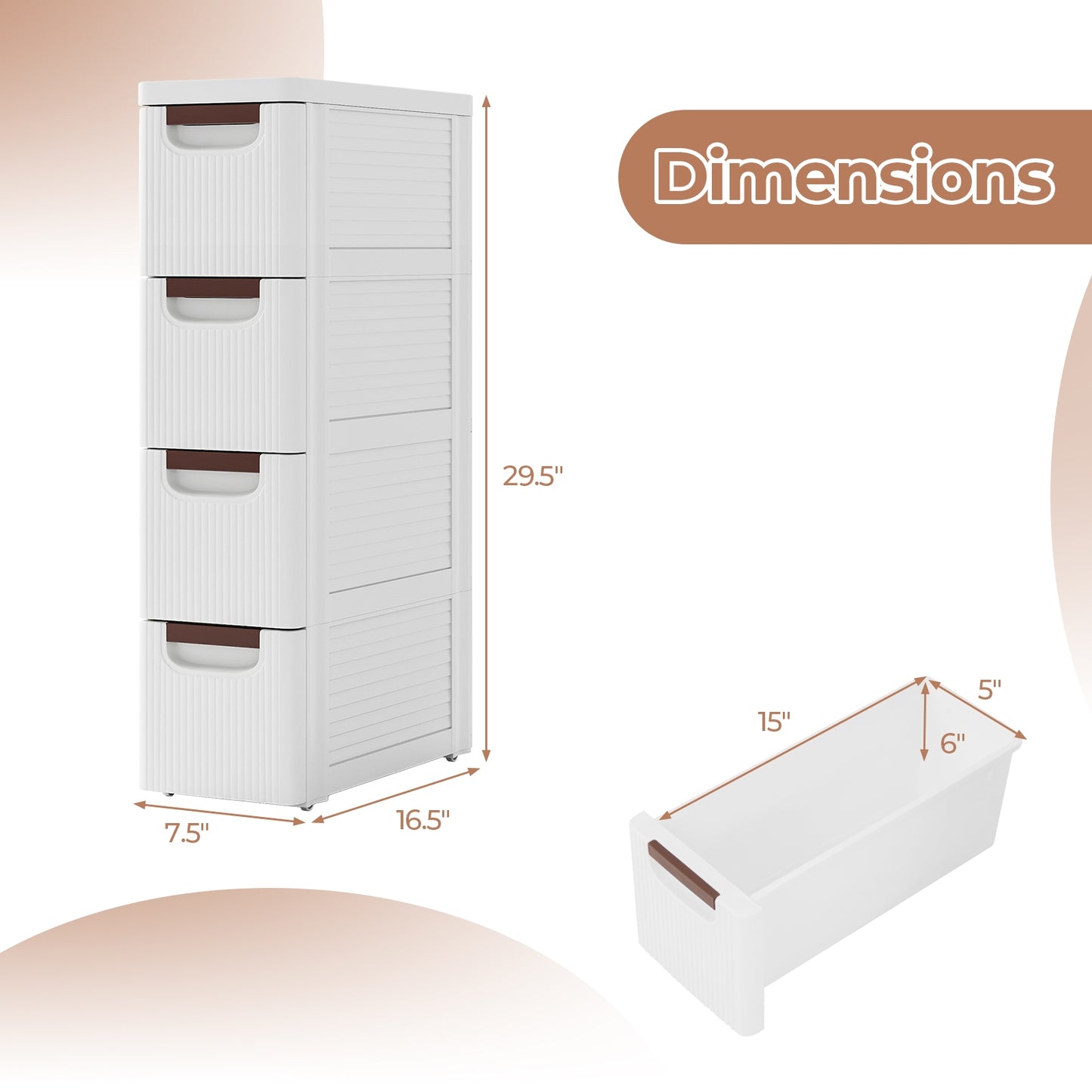 4-Drawer Rolling Organizer Unit, Narrow Storage Cabinet, White Dressers & Chests at Gallery Canada