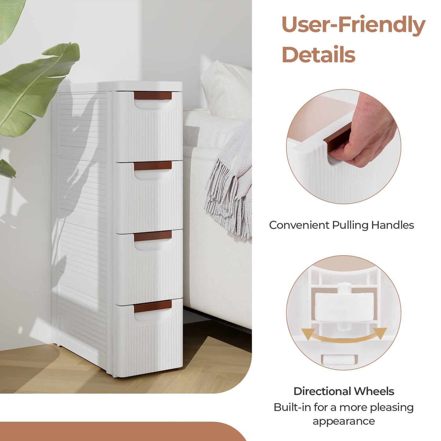 4-Drawer Rolling Organizer Unit, Narrow Storage Cabinet, White Dressers & Chests at Gallery Canada
