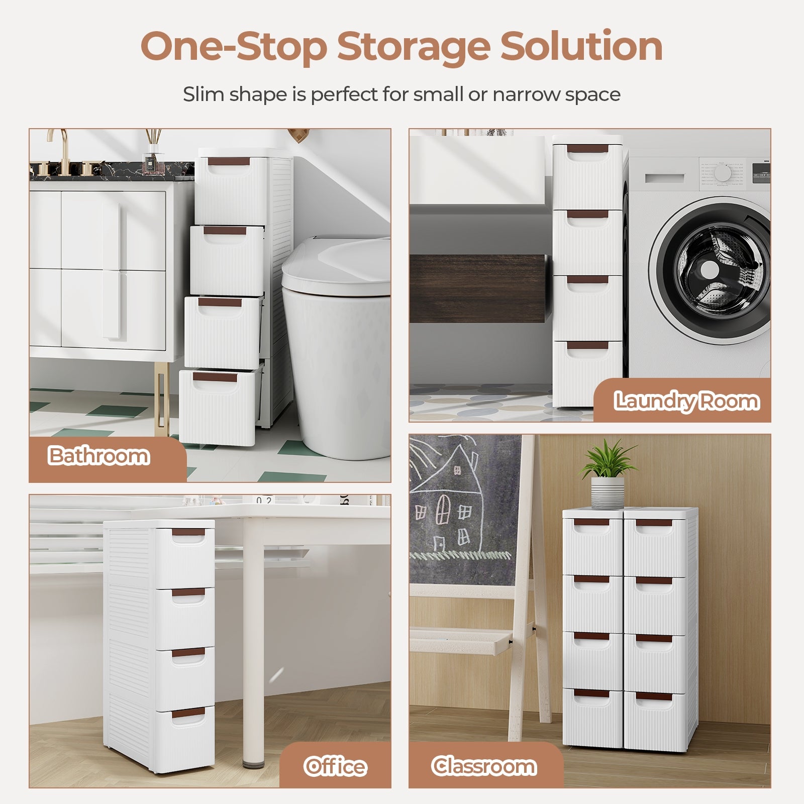 4-Drawer Rolling Organizer Unit, Narrow Storage Cabinet, White Dressers & Chests at Gallery Canada