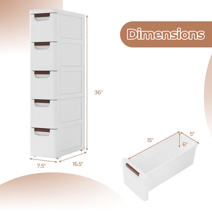 5-Drawer Rolling Organizer Unit, Narrow Storage Cabinet, White Dressers & Chests at Gallery Canada
