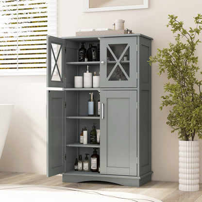 4 Door Freeestanding Bathroom Cabinet, Adjustable Shelves, Gray Floor Cabinets at Gallery Canada