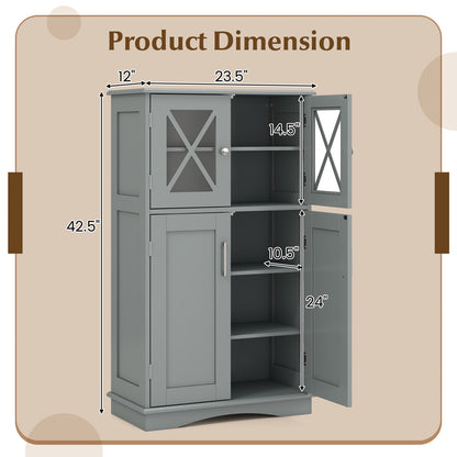 4 Door Freeestanding Bathroom Cabinet, Adjustable Shelves, Gray Floor Cabinets at Gallery Canada