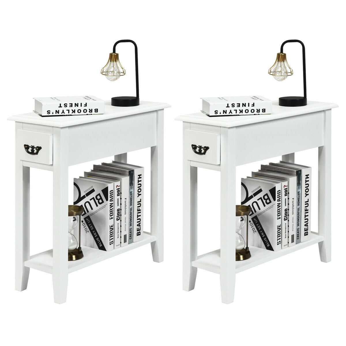 2 Tier Sofa Side End Table With Drawer, Open Shelf, White End & Side Tables at Gallery Canada