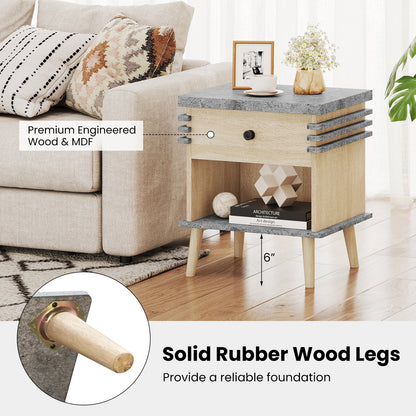 3-Tier Bedside Table, Antique Grey Faux Marble Top, Grey Nightstands at Gallery Canada