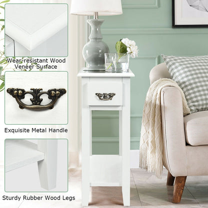 2 Tier Sofa Side End Table With Drawer, Open Shelf, White End & Side Tables at Gallery Canada