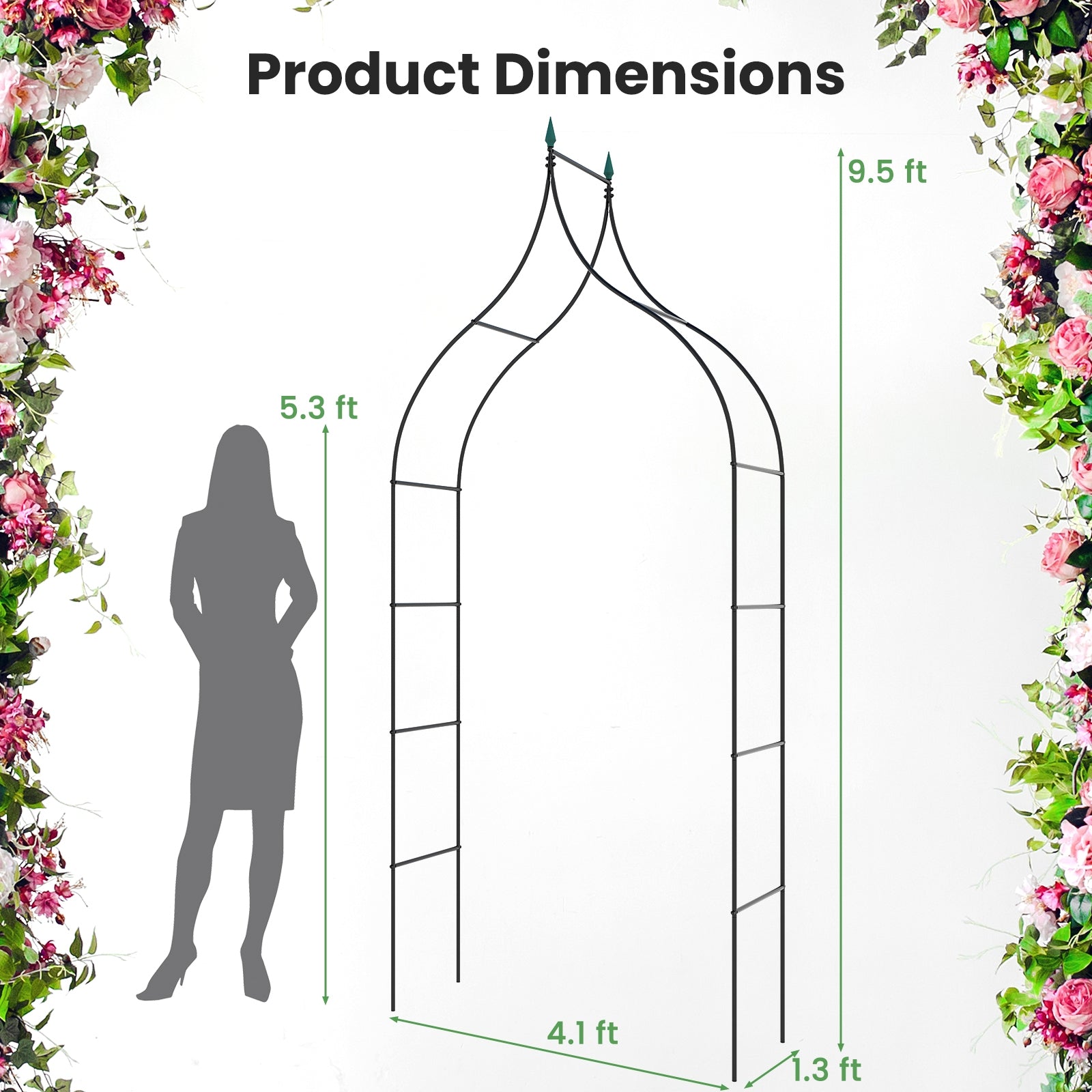 9.5 Feet Metal Garden Arch, For Vine Rose Climbing Wedding, Black Outdoor Decor at Gallery Canada