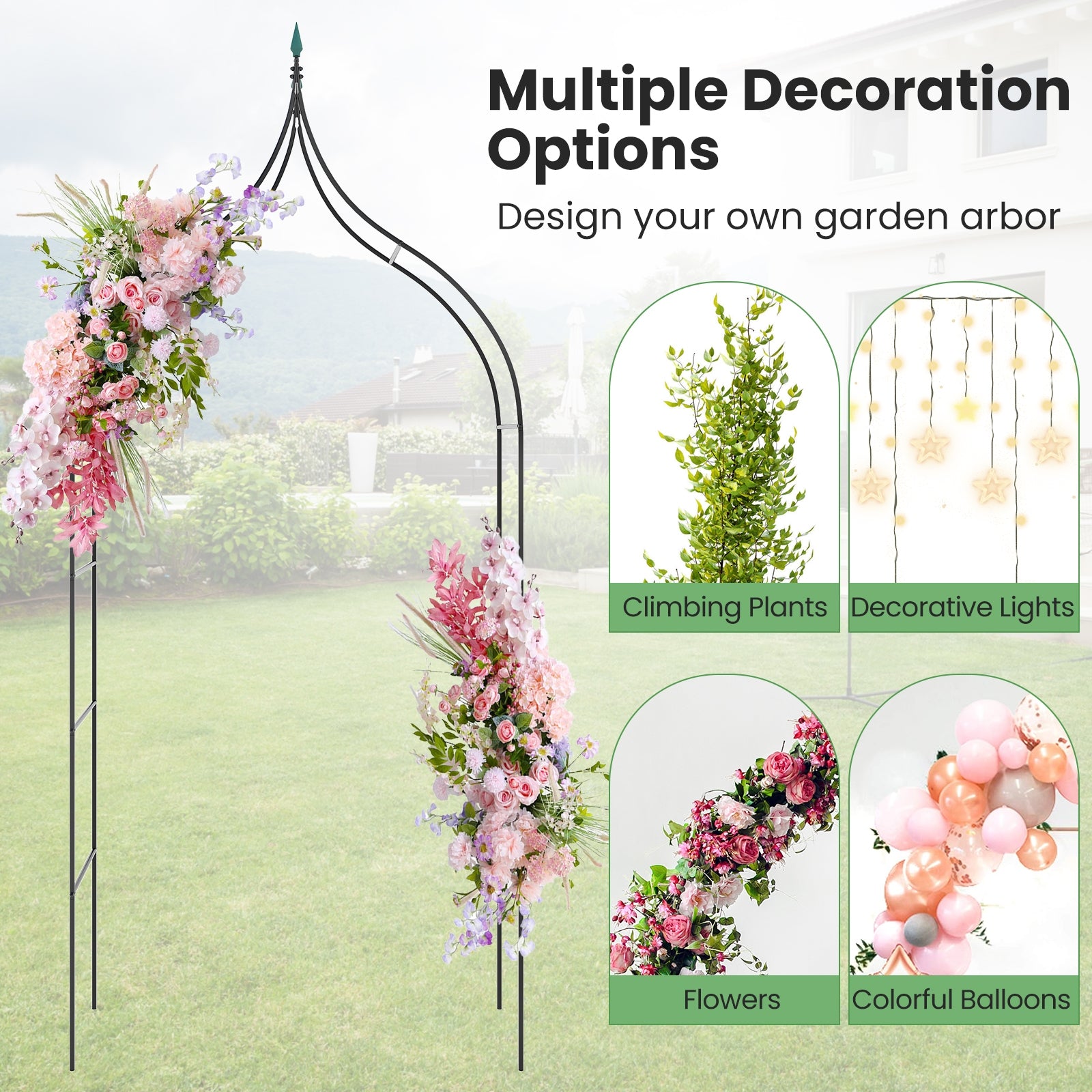 9.5 Feet Metal Garden Arch, For Vine Rose Climbing Wedding, Black Outdoor Decor at Gallery Canada