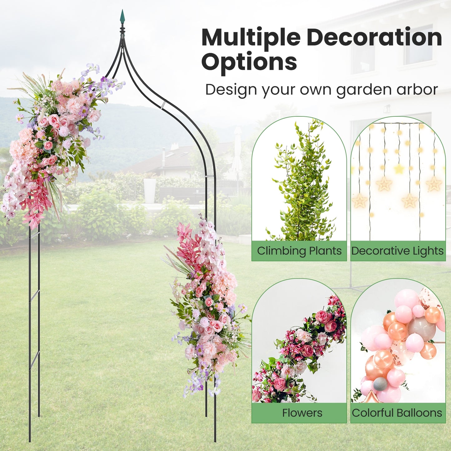 9.5 Feet Metal Garden Arch, For Vine Rose Climbing Wedding, Black Outdoor Decor at Gallery Canada