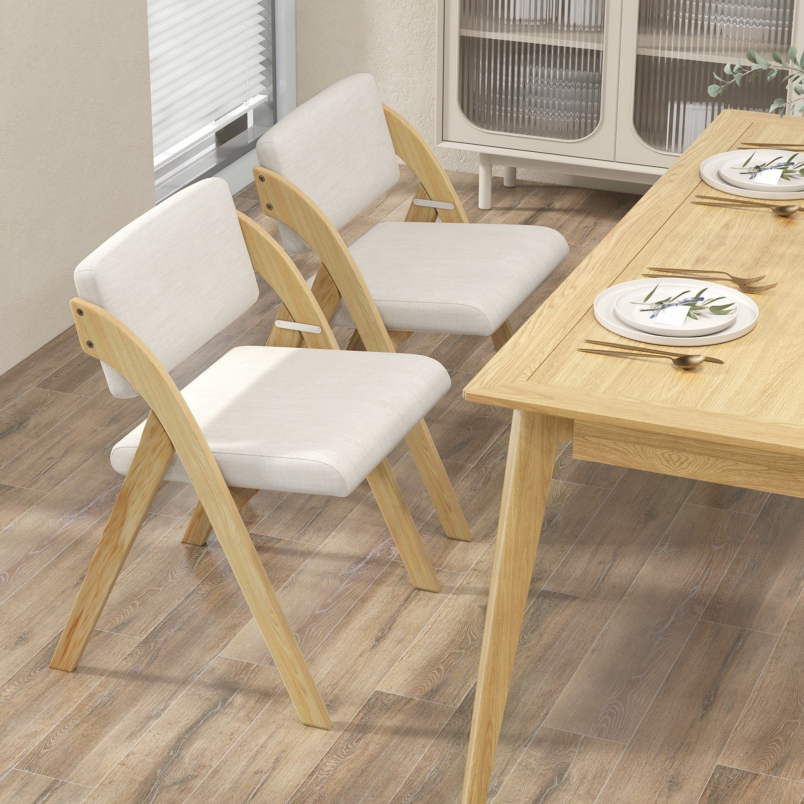 Folding Kitchen Dining Chairs, Set of 2, Rubber Wood Legs, Natural Dining Chairs at Gallery Canada