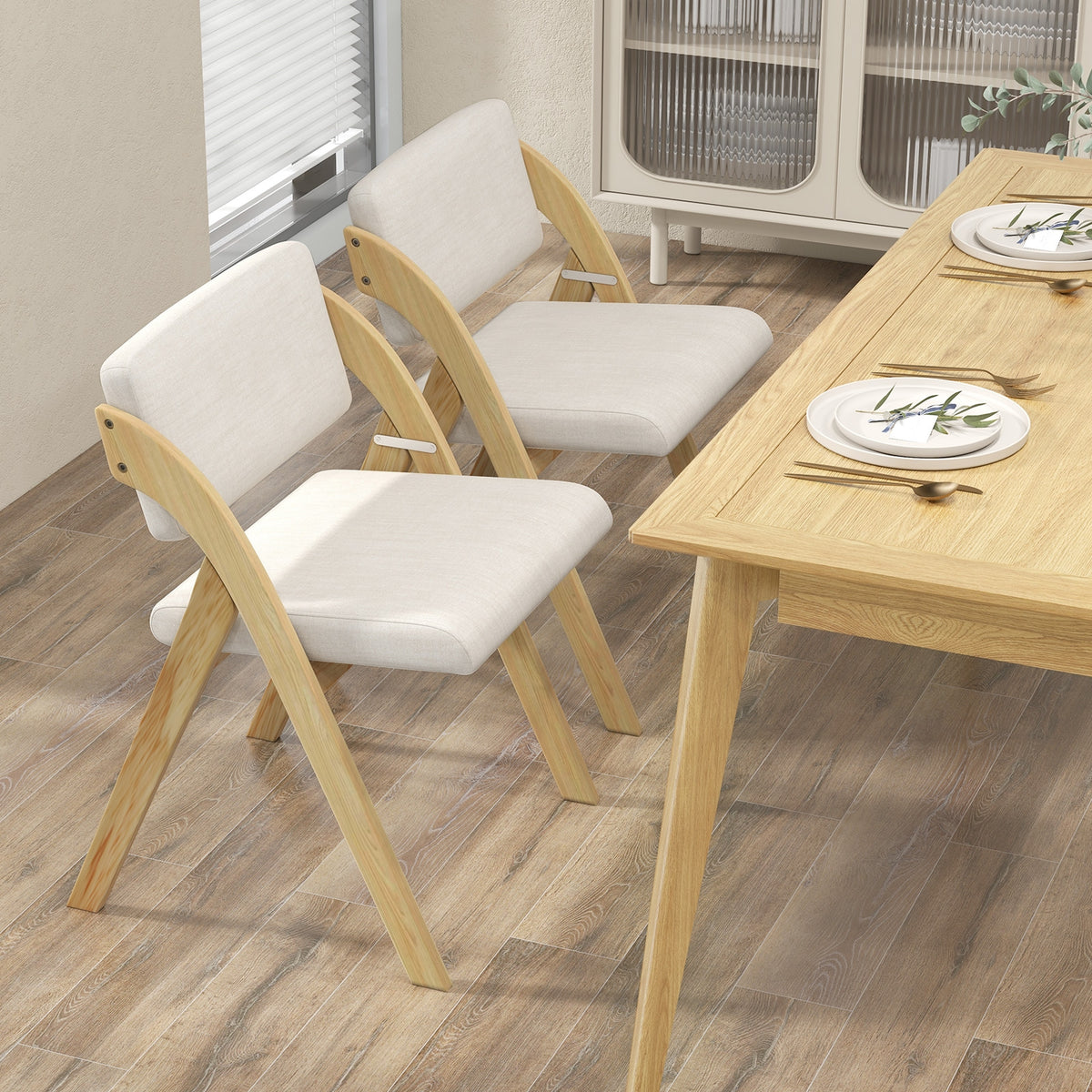 Folding Kitchen Dining Chairs, Set of 2, Rubber Wood Legs, Natural Dining Chairs at Gallery Canada