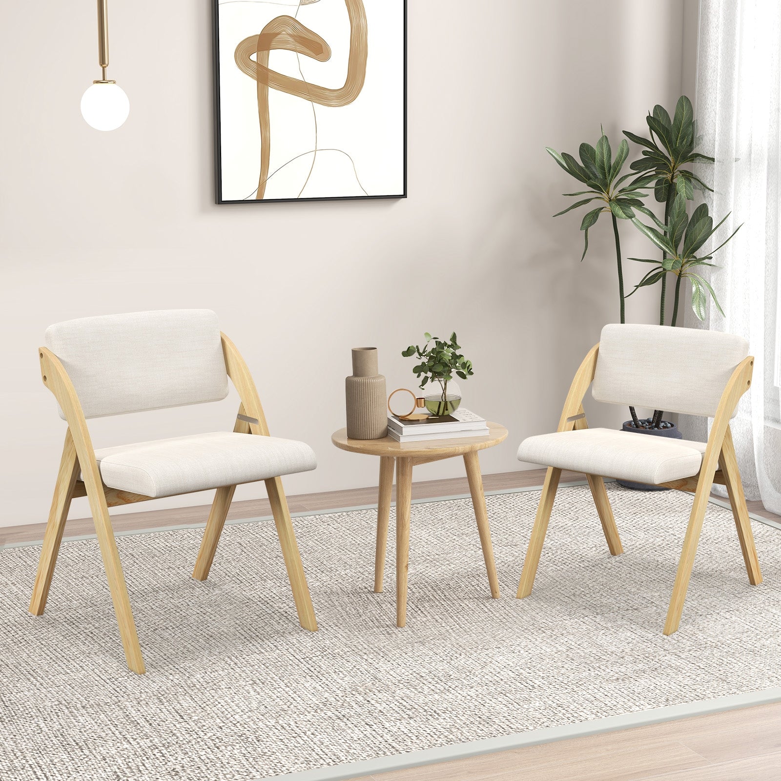 Folding Kitchen Dining Chairs, Set of 2, Rubber Wood Legs, Natural Dining Chairs at Gallery Canada