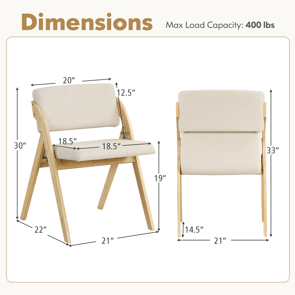 Folding Kitchen Dining Chairs, Set of 2, Rubber Wood Legs, Natural Dining Chairs at Gallery Canada