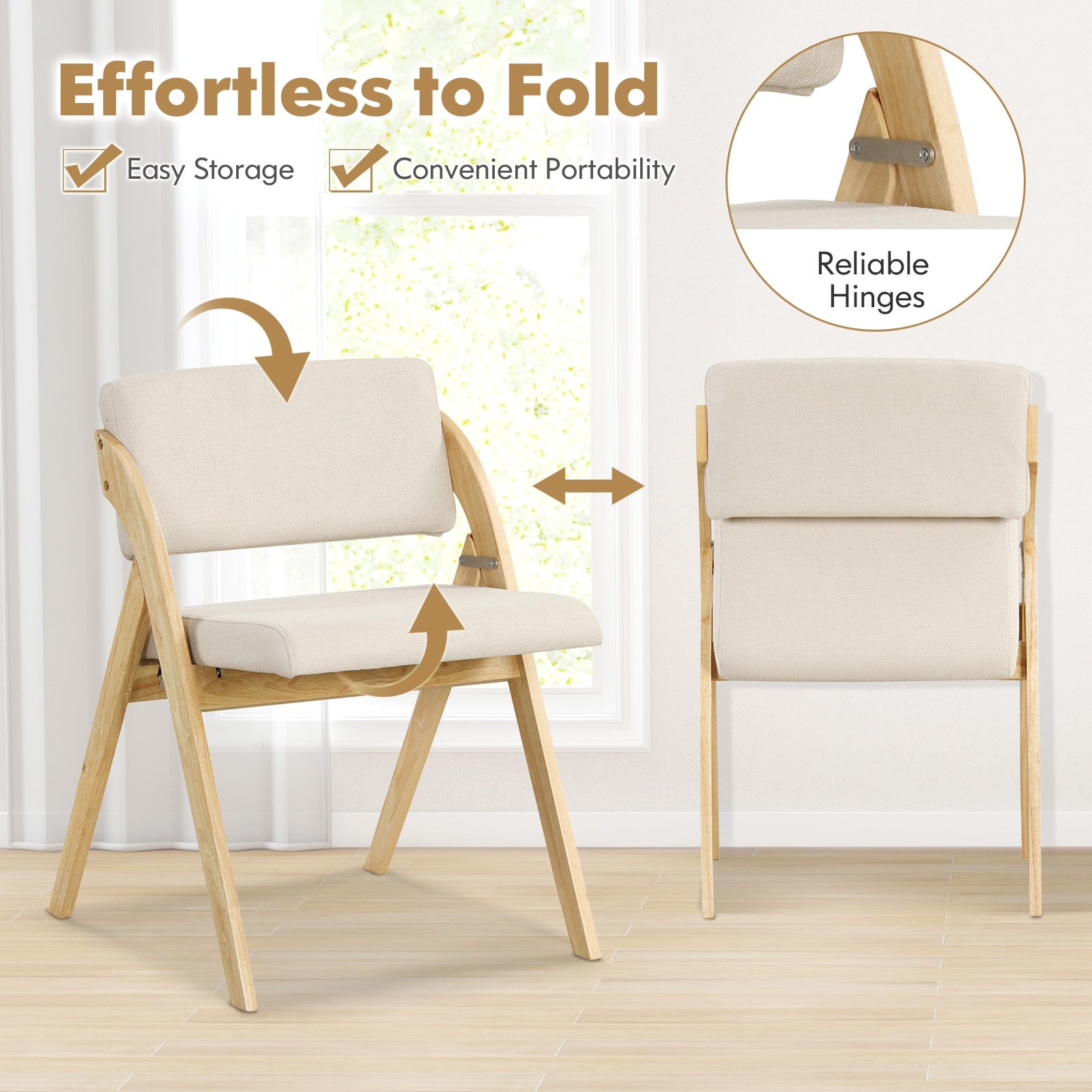 Folding Kitchen Dining Chairs, Set of 2, Rubber Wood Legs, Natural Dining Chairs at Gallery Canada