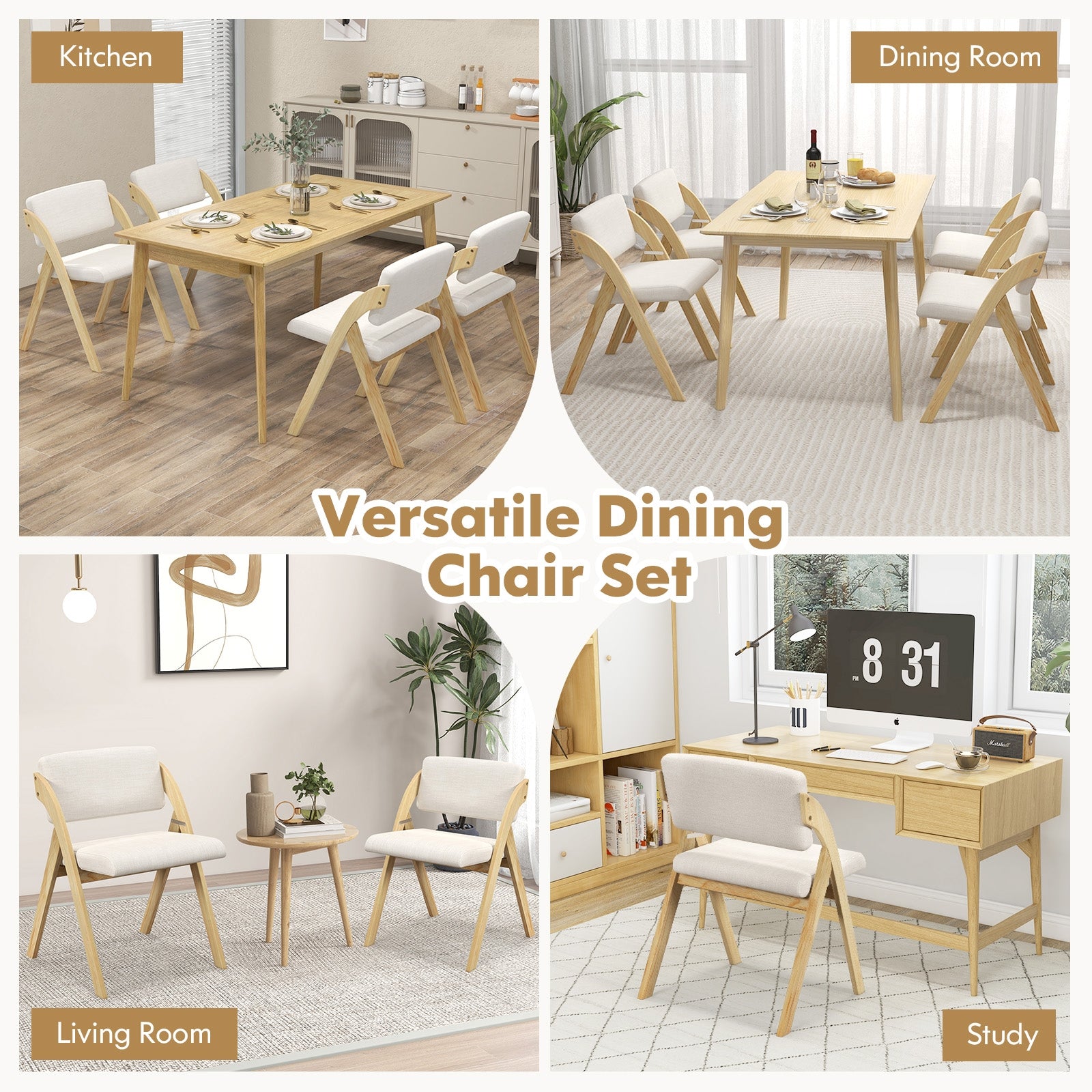 Folding Kitchen Dining Chairs, Set of 2, Rubber Wood Legs, Natural Dining Chairs at Gallery Canada
