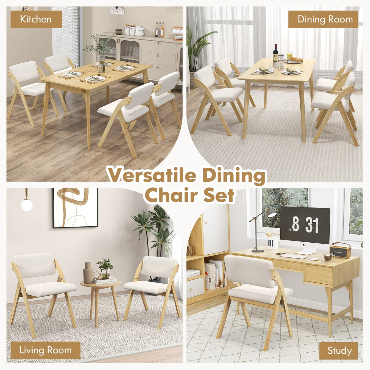 Folding Kitchen Dining Chairs, Set of 2, Rubber Wood Legs, Natural Dining Chairs at Gallery Canada