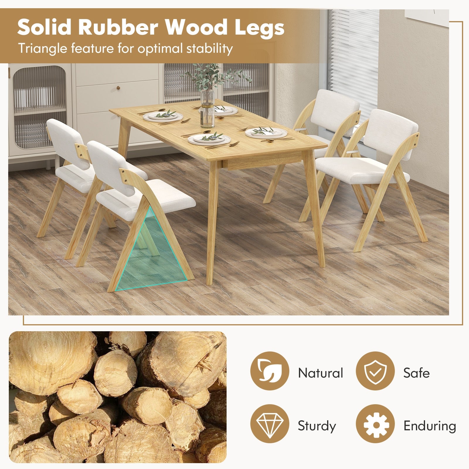 Folding Kitchen Dining Chairs, Set of 2, Rubber Wood Legs, Natural Dining Chairs at Gallery Canada