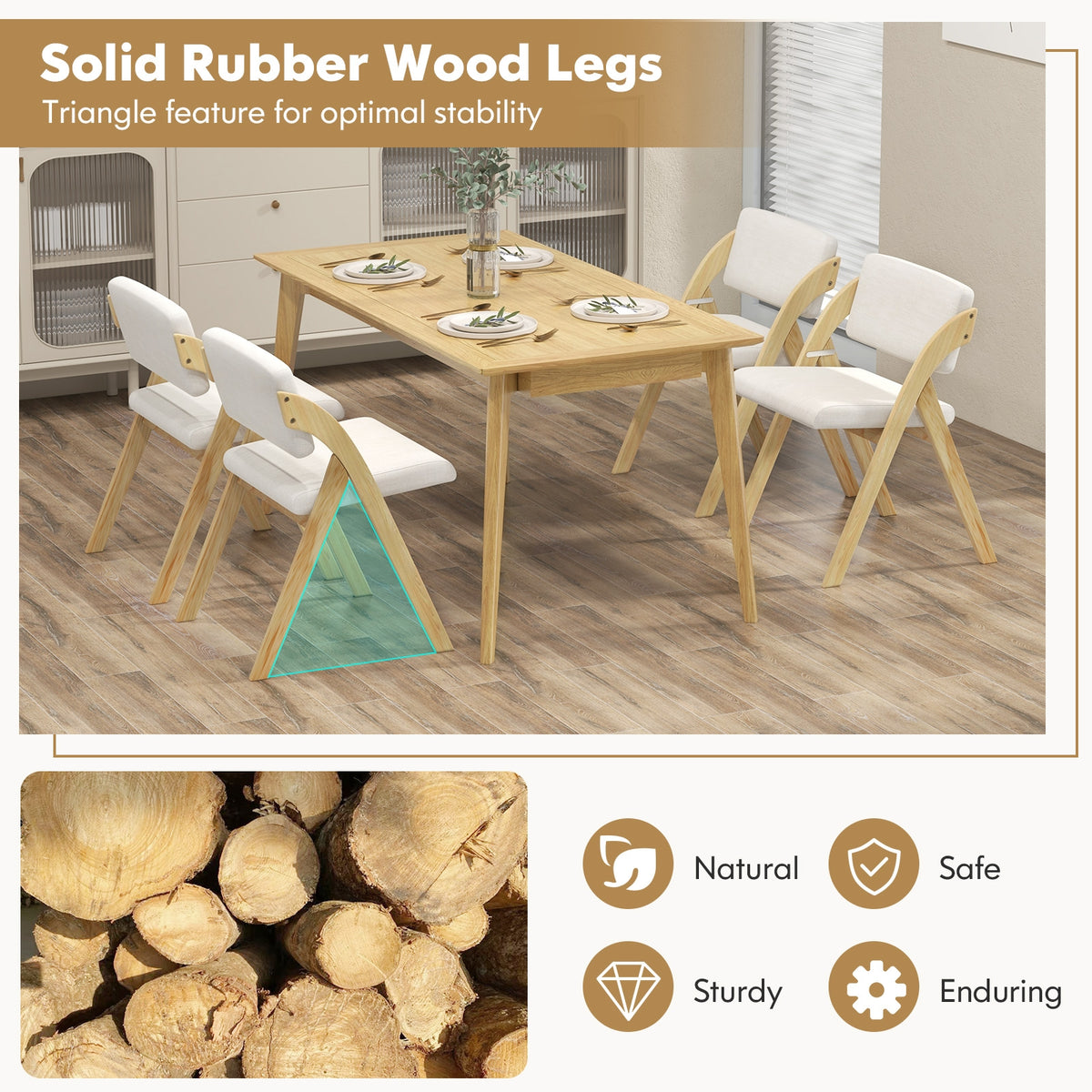 Folding Kitchen Dining Chairs, Set of 2, Rubber Wood Legs, Natural Dining Chairs at Gallery Canada