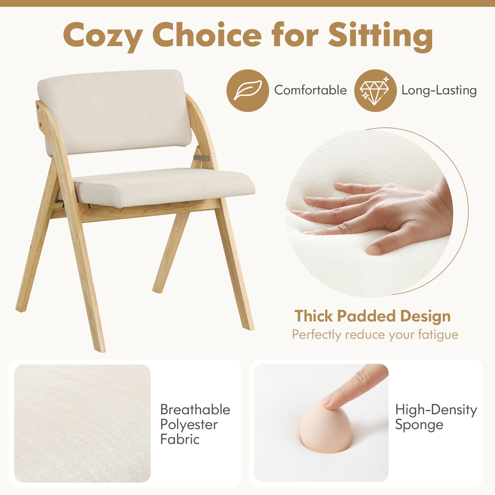 Folding Kitchen Dining Chairs, Set of 2, Rubber Wood Legs, Natural Dining Chairs at Gallery Canada
