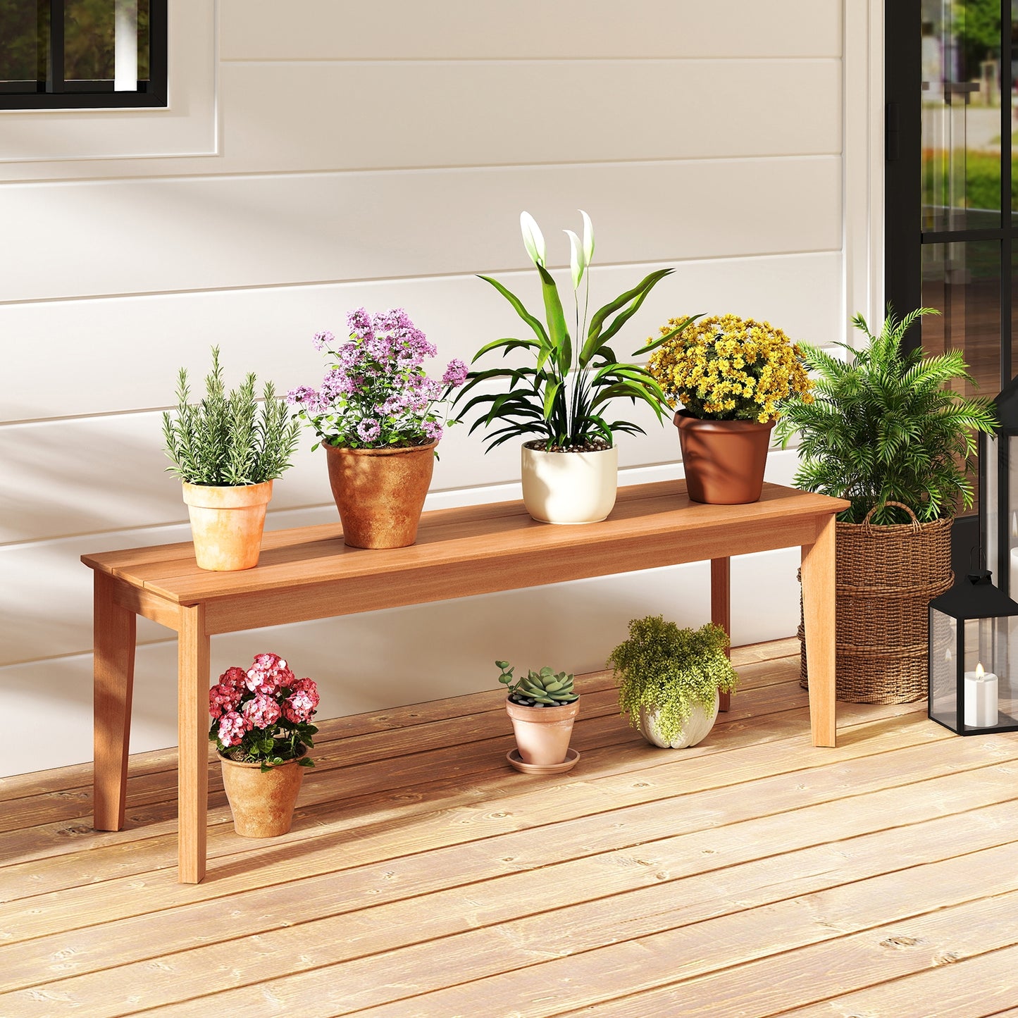 55 Inches Teak Wood Bench, 880 LBS Weight Capacity, Natural Outdoor Benches at Gallery Canada