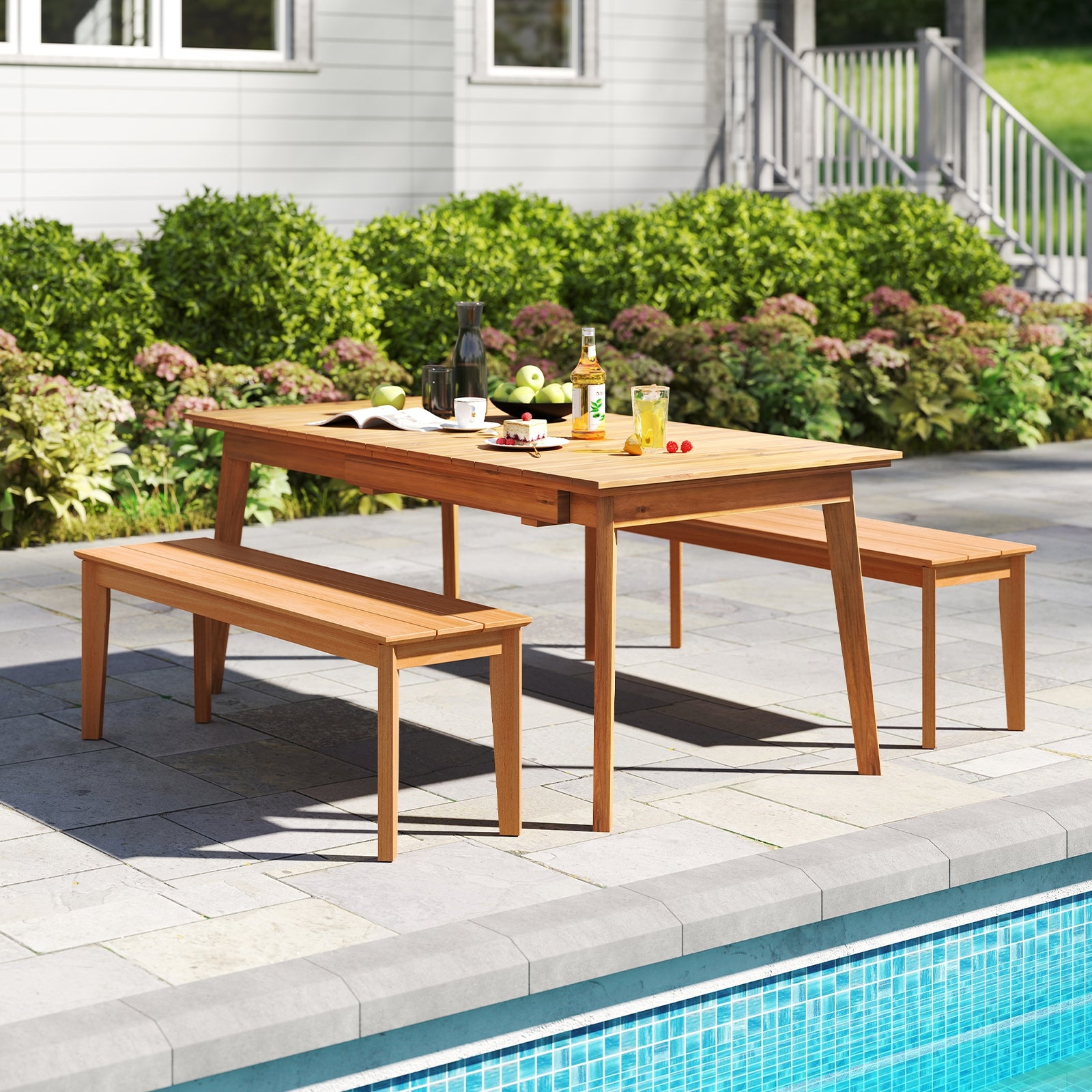 55 Inches Teak Wood Bench, 880 LBS Weight Capacity, Natural Outdoor Benches at Gallery Canada