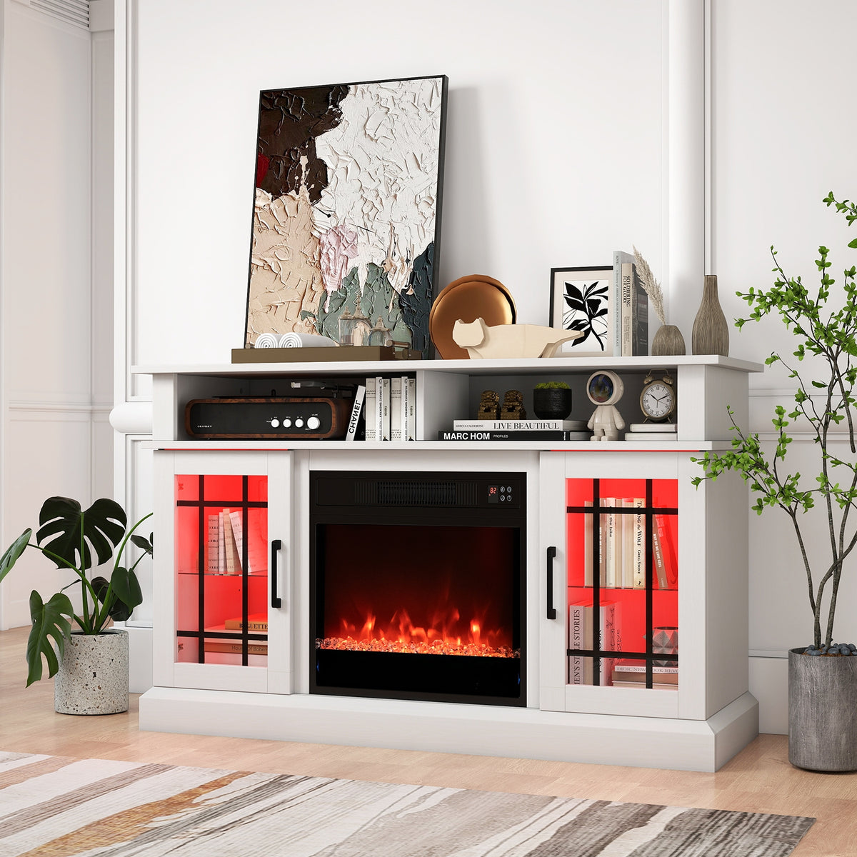 TV Stand With Electric Fireplace, LED Lights, Remote, For 40 Inch TVs, White Fireplaces at Gallery Canada