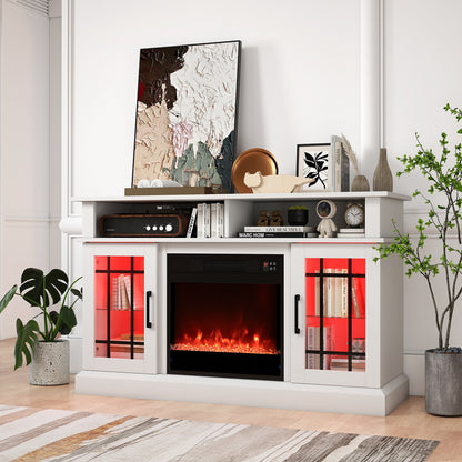 TV Stand With Electric Fireplace, LED Lights, Remote, For 40 Inch TVs, White Fireplaces at Gallery Canada