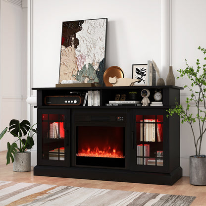 TV Stand With Electric Fireplace, LED Lights, Remote, 40 Inch, Black Fireplaces at Gallery Canada