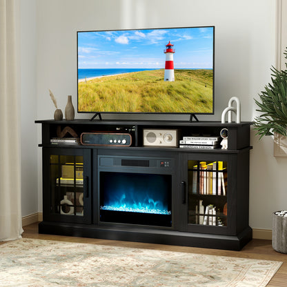 TV Stand With Electric Fireplace, LED Lights, Remote, 40 Inch, Black Fireplaces at Gallery Canada