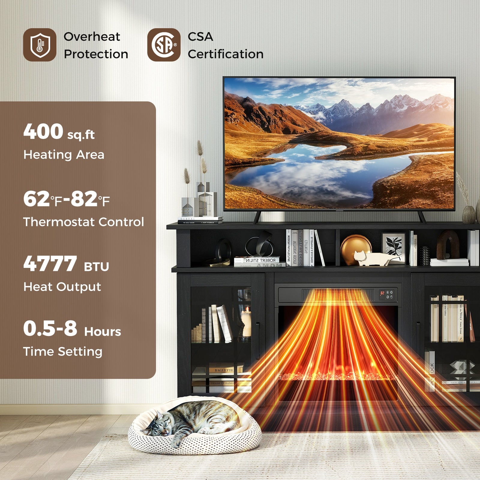 TV Stand With Electric Fireplace, LED Lights, Remote, 40 Inch, Black Fireplaces at Gallery Canada