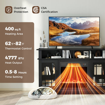 TV Stand With Electric Fireplace, LED Lights, Remote, 40 Inch, Black Fireplaces at Gallery Canada