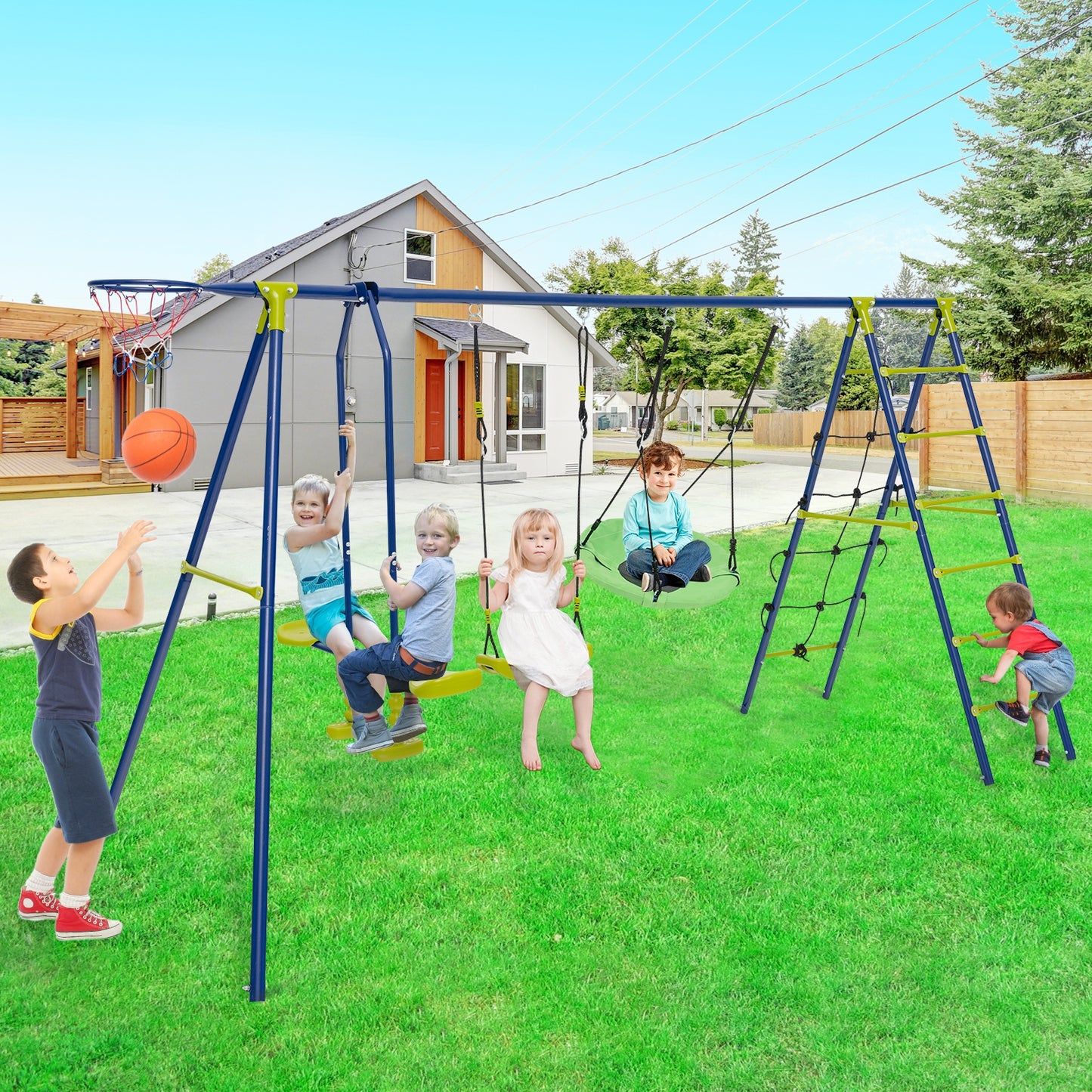 550 LBS 6-in-1 Patio Kids Swing Set, Green Swing & Playsets at Gallery Canada