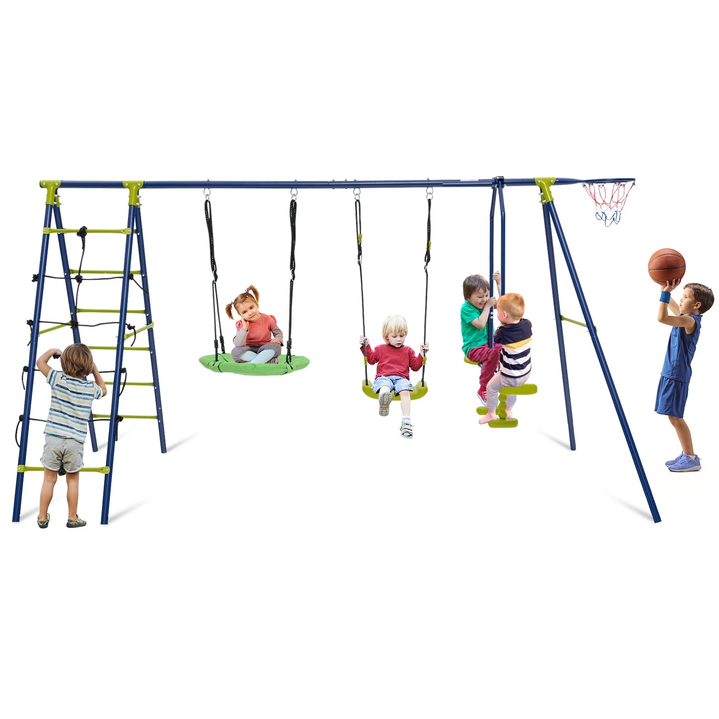 550 LBS 6-in-1 Patio Kids Swing Set, Green Swing & Playsets at Gallery Canada