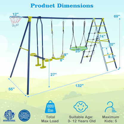 550 LBS 6-in-1 Patio Kids Swing Set, Green Swing & Playsets at Gallery Canada