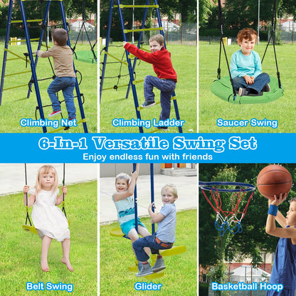 550 LBS 6-in-1 Patio Kids Swing Set, Green Swing & Playsets at Gallery Canada