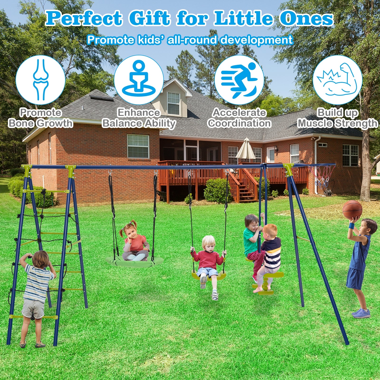 550 LBS 6-in-1 Patio Kids Swing Set, Green Swing & Playsets at Gallery Canada