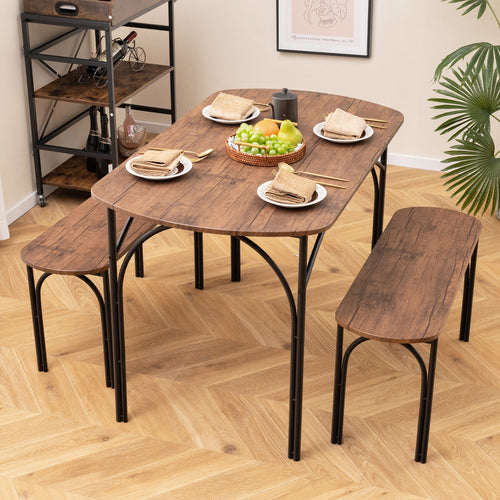 3-Piece Dining Table Set For 4, Metal Frame, Brown