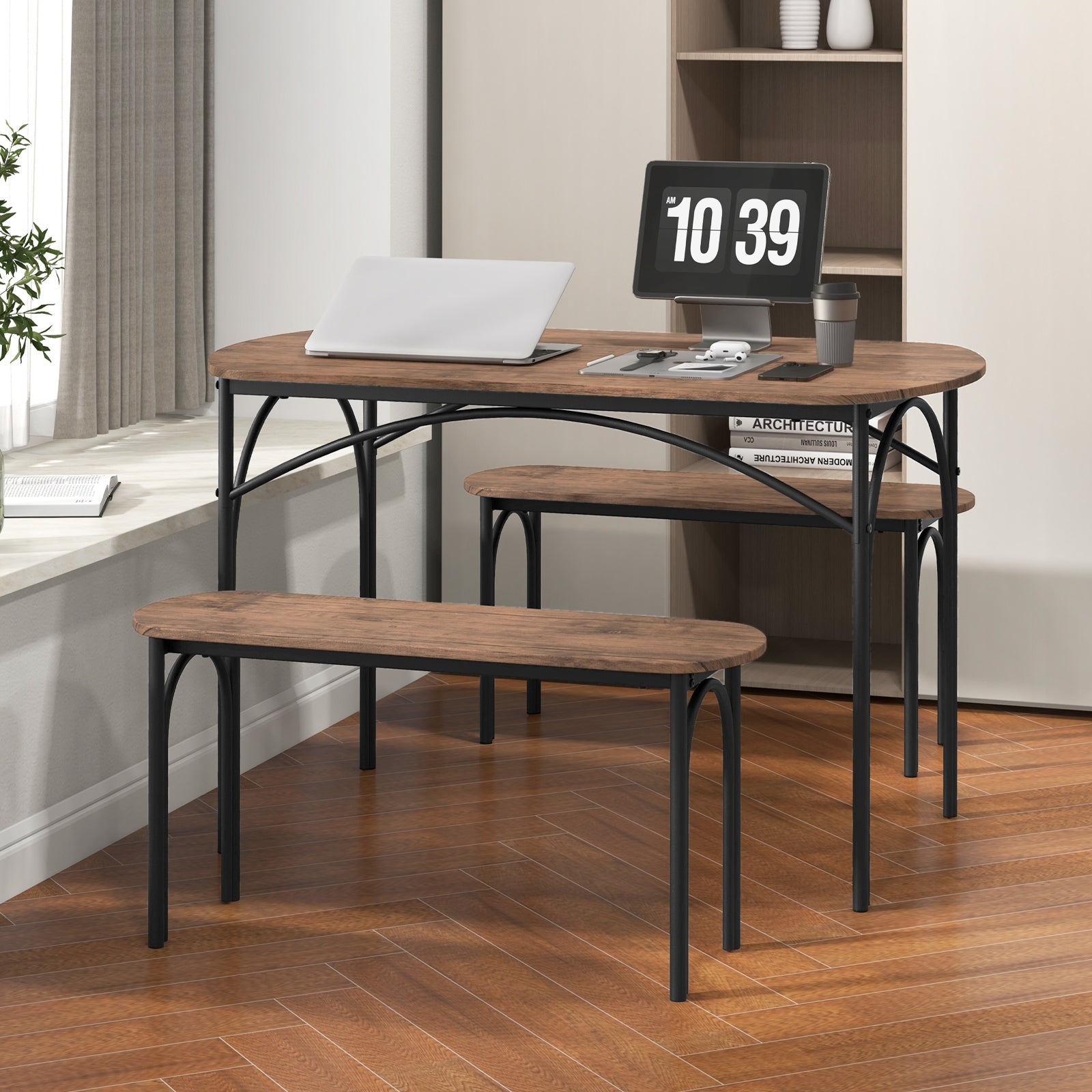 3-Piece Dining Table Set For 4, Metal Frame, Brown Dining Room Sets at Gallery Canada