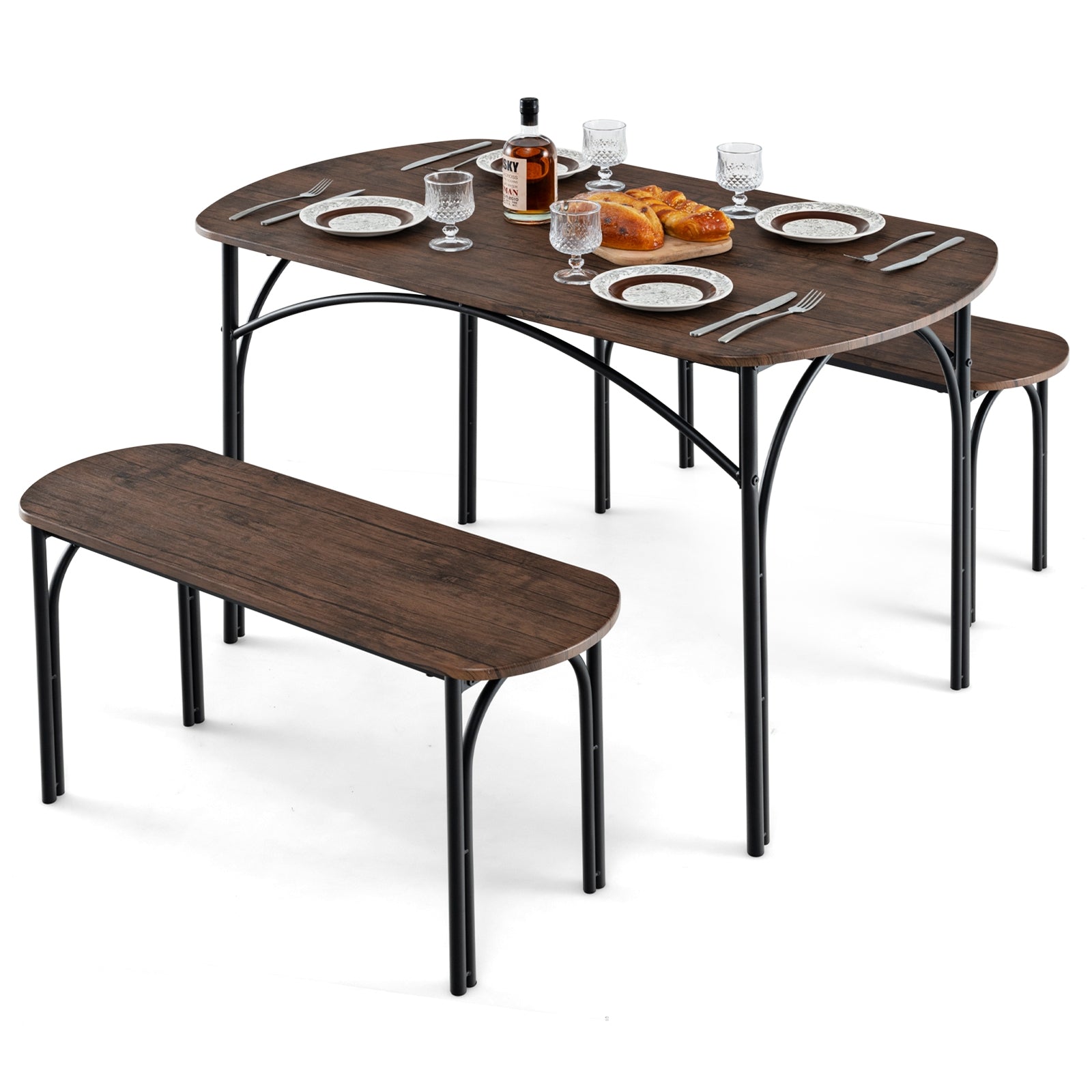 3-Piece Dining Table Set For 4, Metal Frame, Brown Dining Room Sets at Gallery Canada