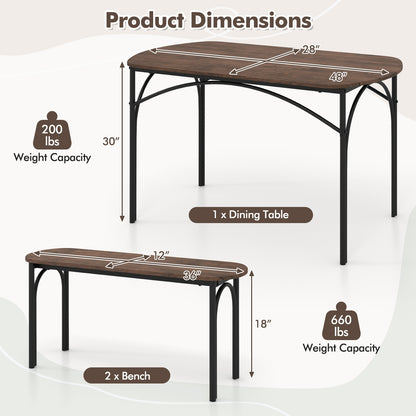 3-Piece Dining Table Set For 4, Metal Frame, Brown Dining Room Sets at Gallery Canada
