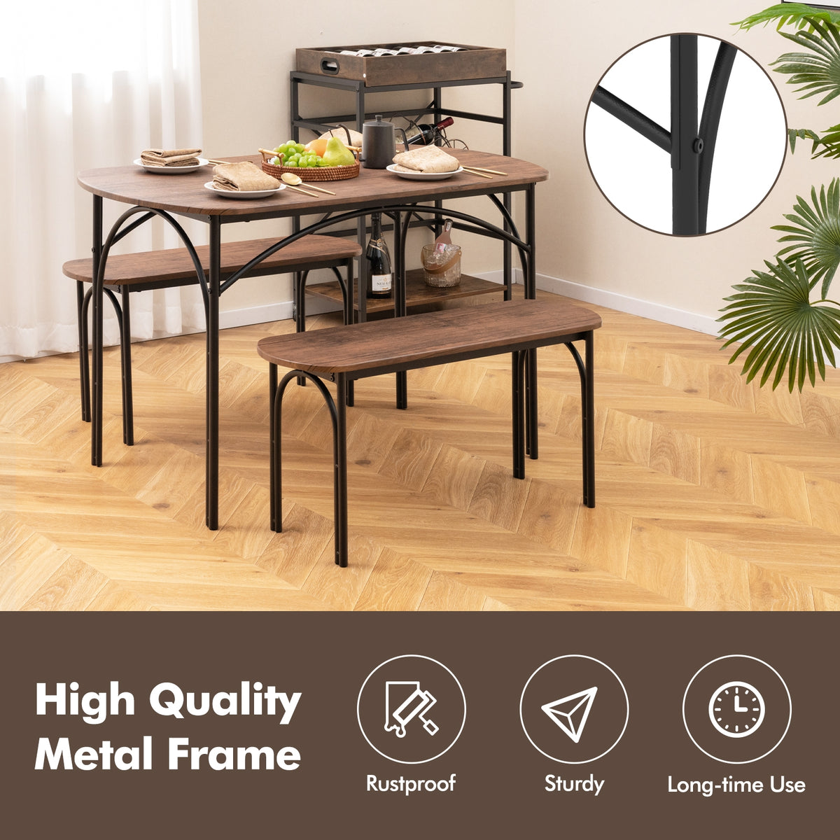 3-Piece Dining Table Set For 4, Metal Frame, Brown Dining Room Sets at Gallery Canada