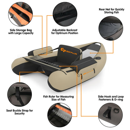 Inflatable Fishing Float Tube, With Pump Storage Pockets And Fish Ruler, Beige Surfing at Gallery Canada