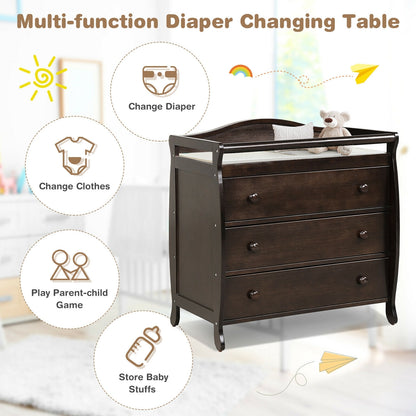 Baby Changing Table, 3 Drawers, Safety Belt, Brown Changing Tables at Gallery Canada