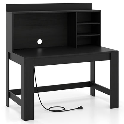 Modern Computer Desk With Hutch, Storage Shelves, Black Computer Desks Black at Gallery Canada