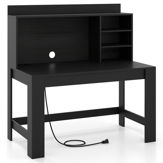 Modern Computer Desk With Hutch, Storage Shelves, Black Computer Desks Black at Gallery Canada