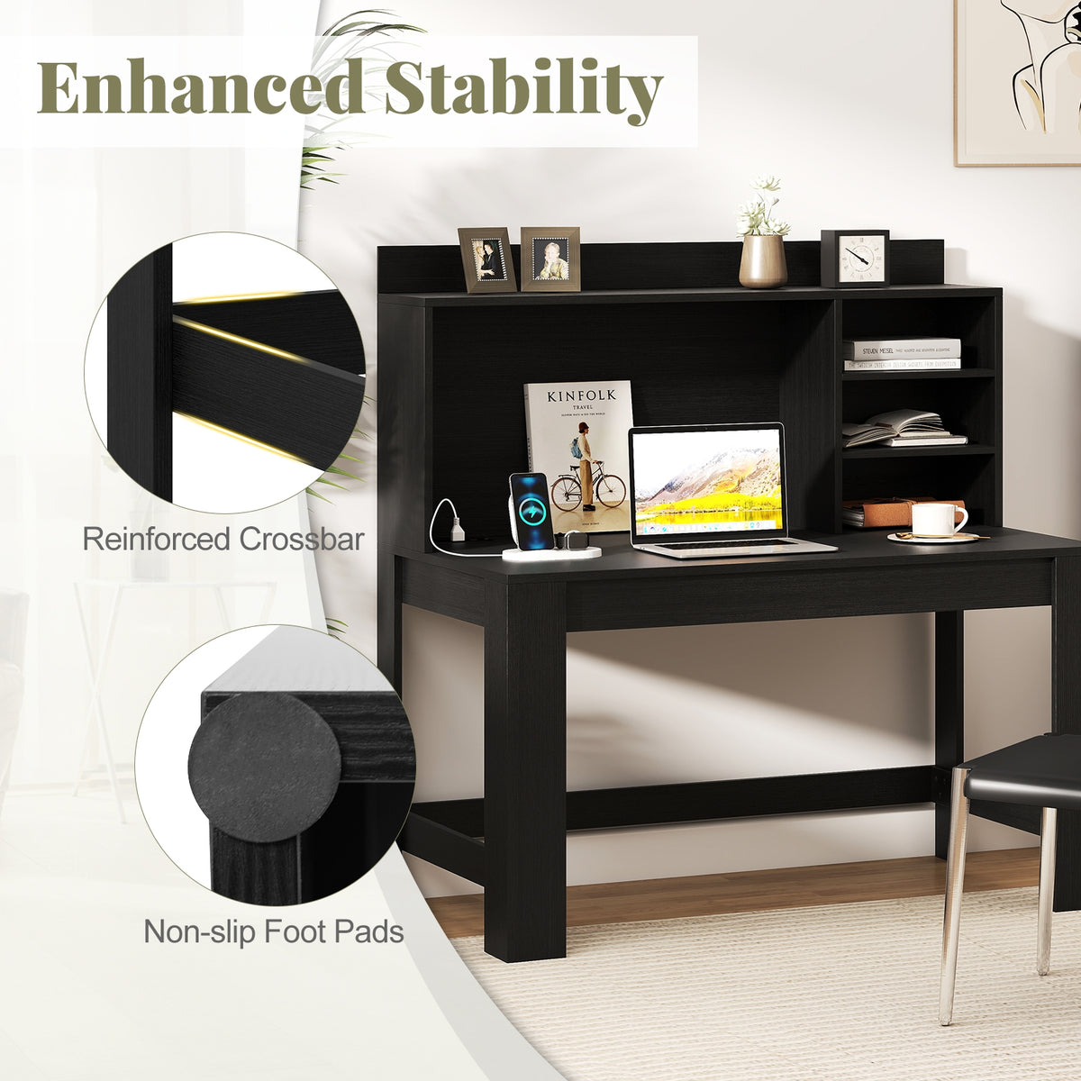 Modern Computer Desk With Hutch, Storage Shelves, Black Computer Desks at Gallery Canada