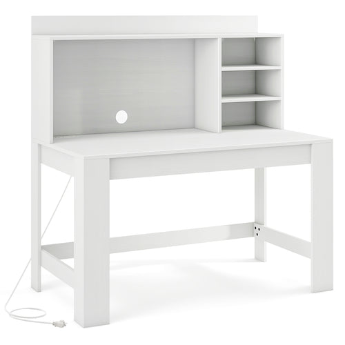 Modern Computer Desk With Hutch, Storage Shelves, White