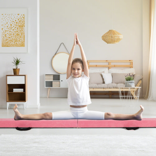 9 FT Folding Balance Beam, Anti-Slip Base, Pine Wood Frame, Pink