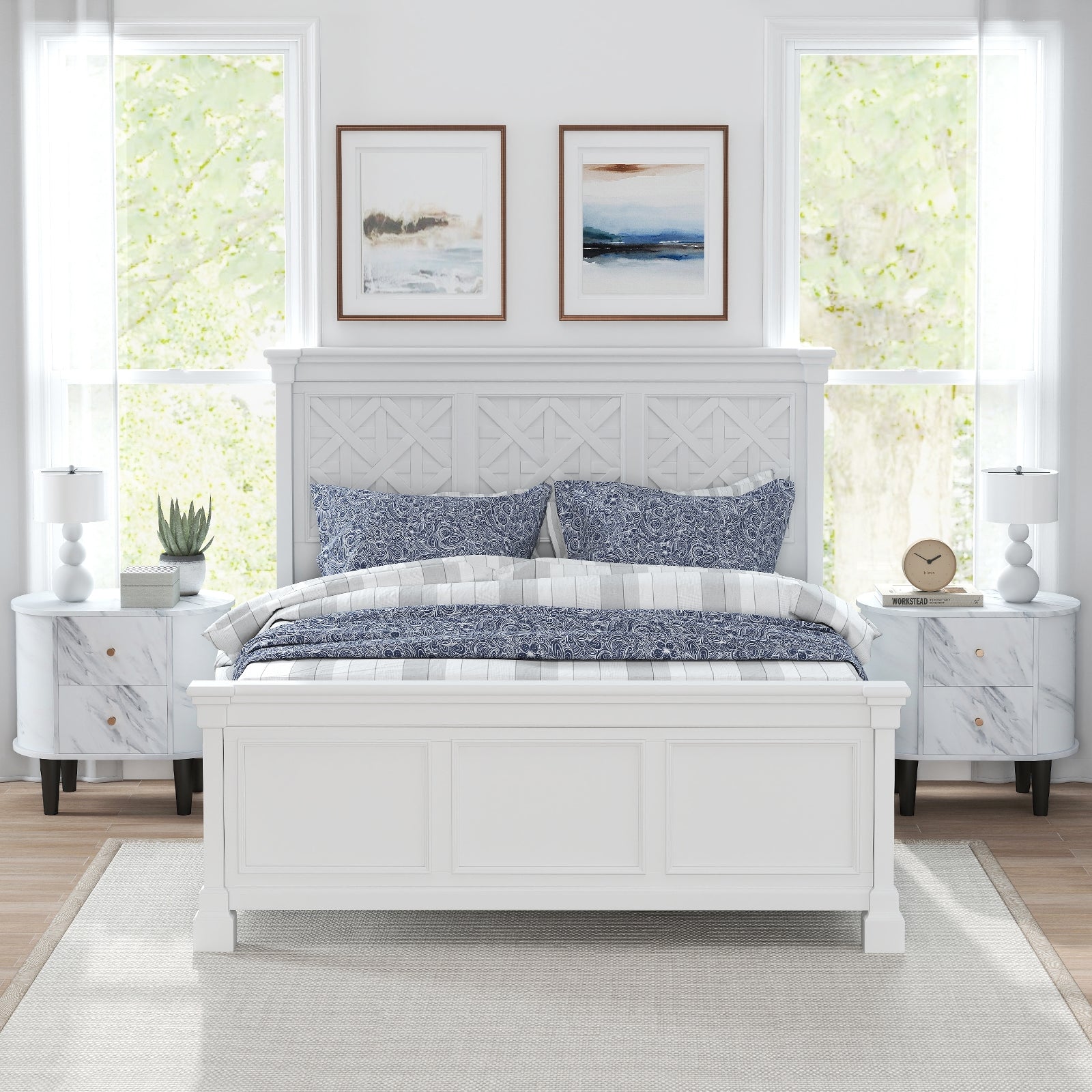 Modern Faux Marble Nightstand, 2 Drawers, White Nightstands at Gallery Canada