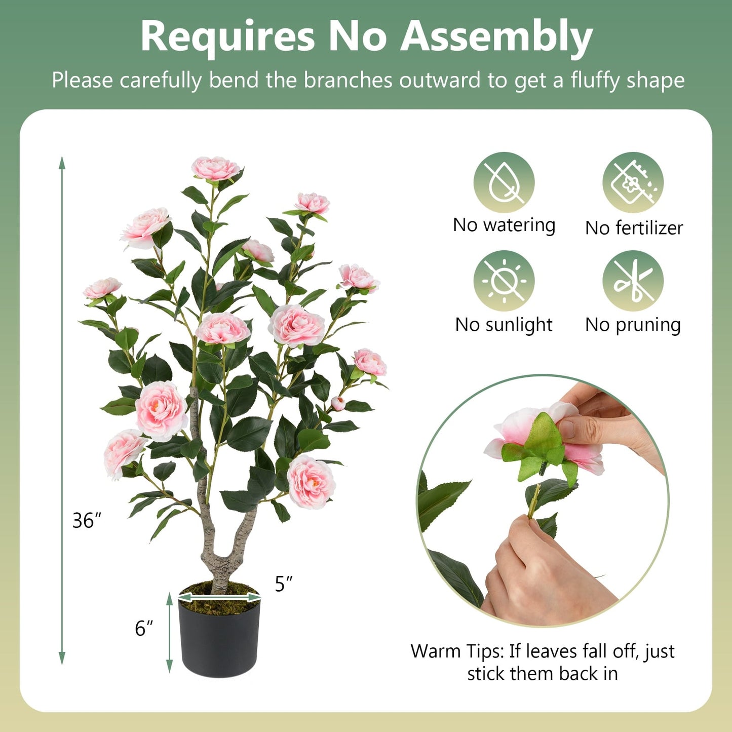 36 Inch Artificial Camellia Tree, Blooming Flower, 1 Pack, Pink Faux Plants at Gallery Canada