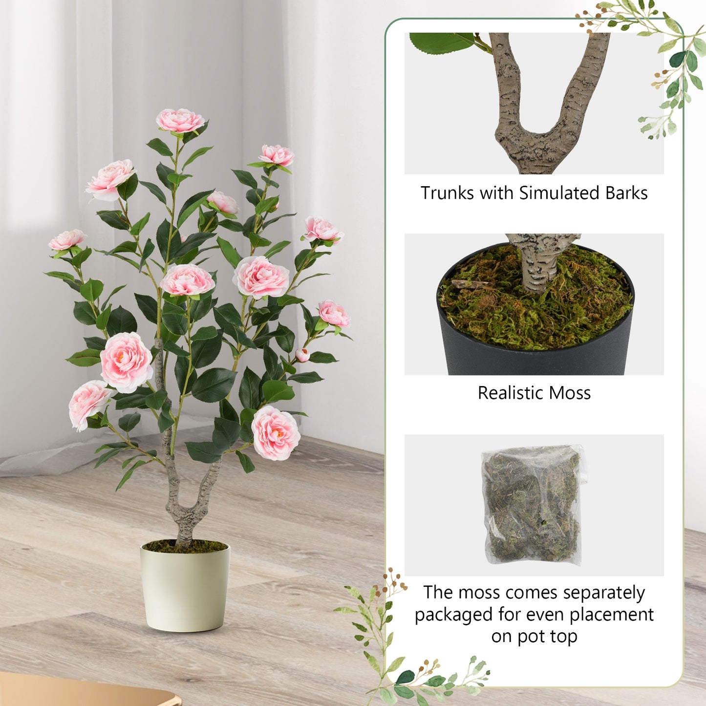 36 Inch Artificial Camellia Tree, Blooming Flower, 1 Pack, Pink Faux Plants at Gallery Canada